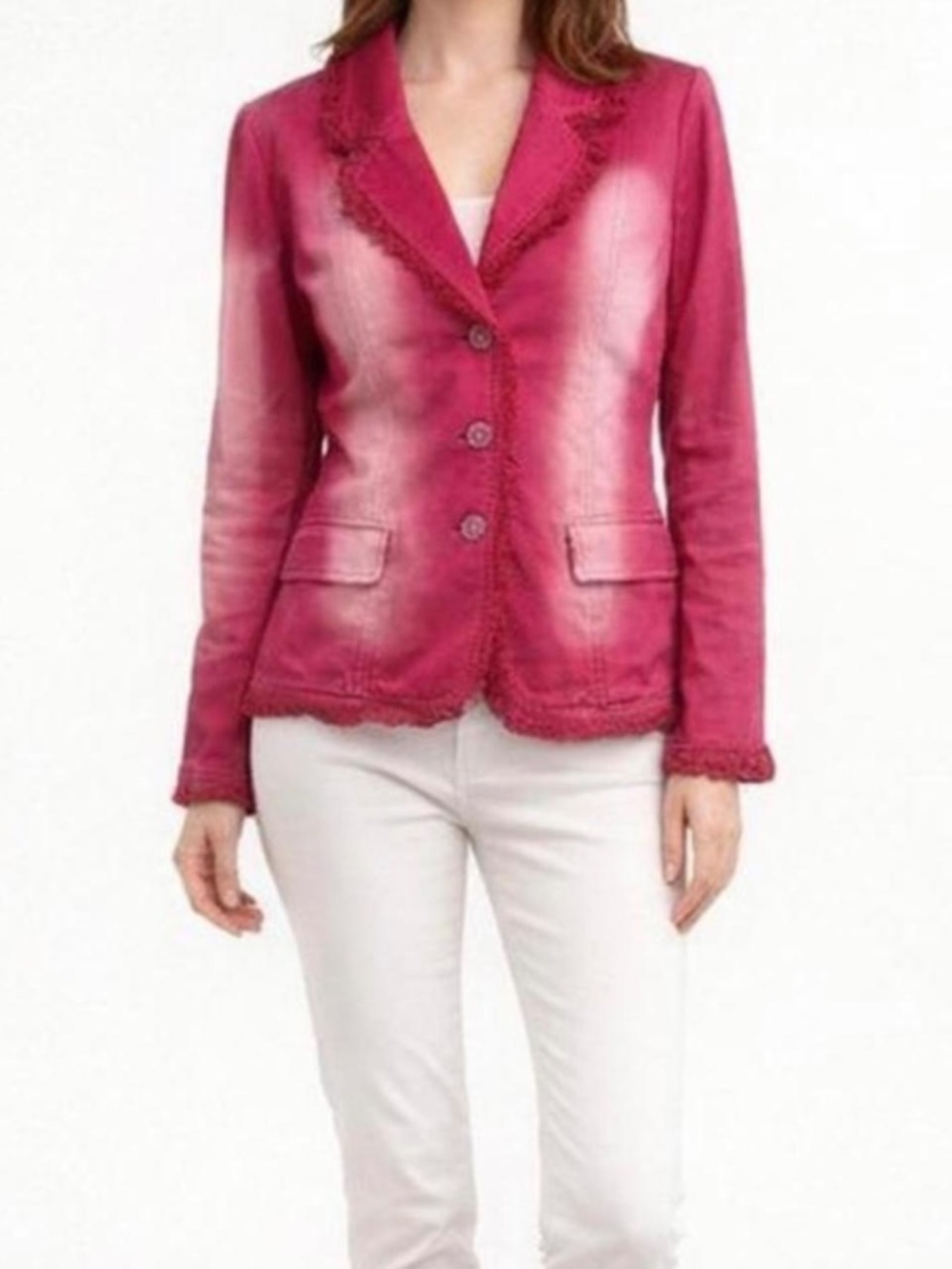 Women's Magenta Purple Distressed Blazer Jacket Distressed Frayed Size S